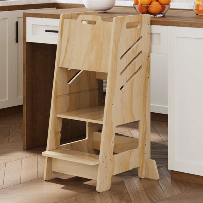Adjustable Wooden Kids Learning Tower – Montessori Toddler Kitchen Step Stool Helper