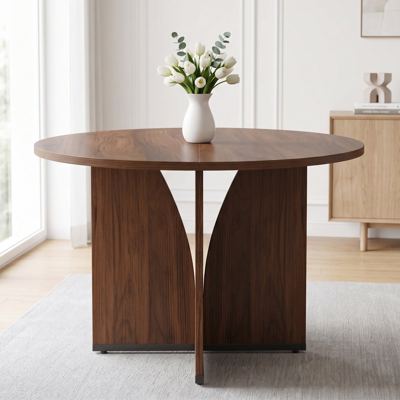 Table de salle à manger ronde en noyer de 100 cm (39,37 po), table de cuisine moderne à pied central de style milieu du siècle, 4 couverts