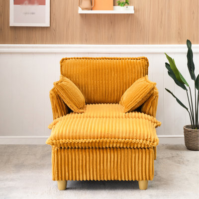 Yellow Corduroy Single - & Pillows Included Ideal For Living Areas Solid Wood Frame Sponge Cushions Easy Assembly 1 With And Contemporary Balcony Filled + Wood-Based Panel