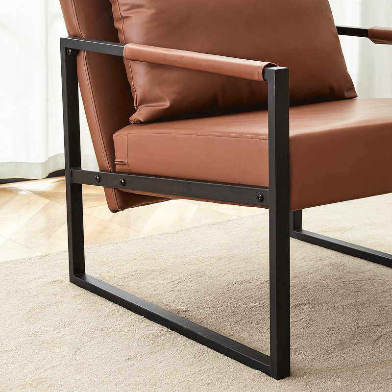 Ensemble de 1 canapé classique en cuir de polyuréthane brun et structure en métal - Conception ergonomique, un mélange parfait de styles moderne et industriel,