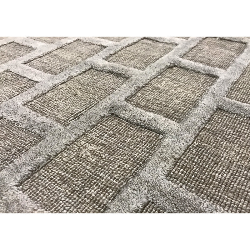 Wool Geometric Area Rug in Gray