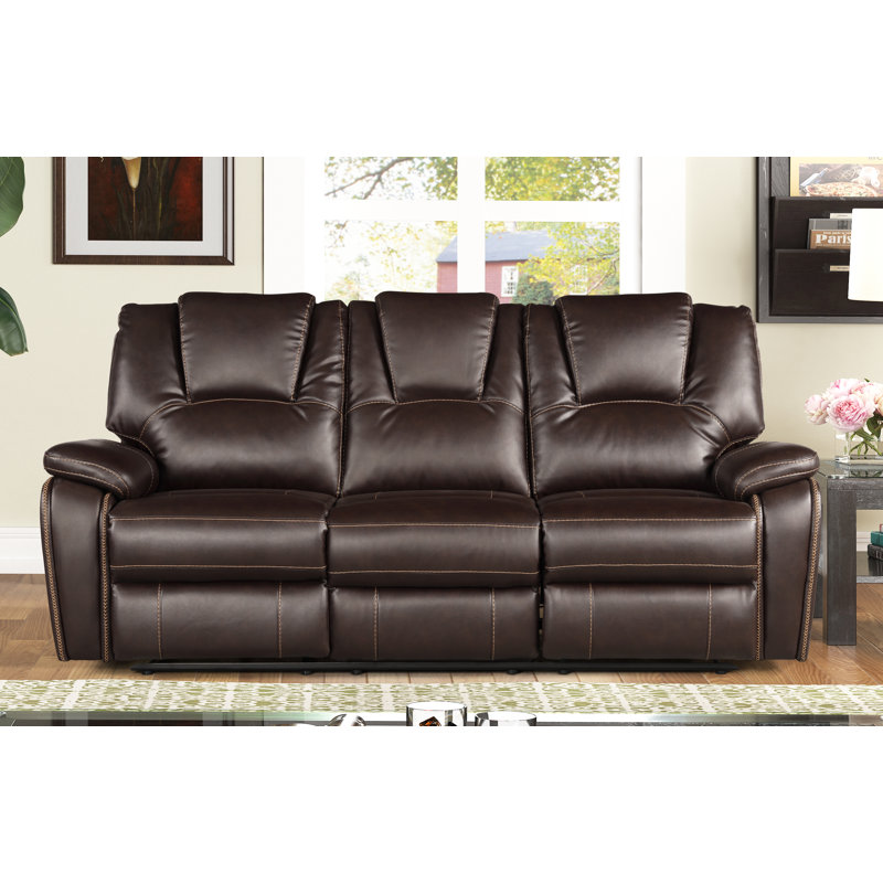 Breathable Air Leather With Usb Reclining Sofa, Dark Brown, Manual Recliner