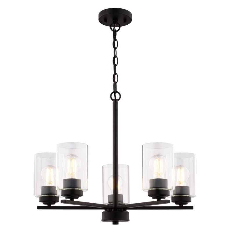Park Ridge 5-Light 21 In. Wide Transitional Round Chandelier With Clear Glass Shade, LED Compatible, Adjustable Height, Hanging Ceiling Pendant Fixture For Dining Table Kitchen Entryway Bedroom Island Foyer