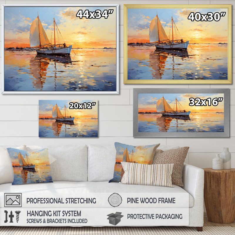 Boat Seascape Impression IV - Transportation Canvas Art Print, Cadre naturel flottant, H 34 po x l 44 po x P 1,5 po