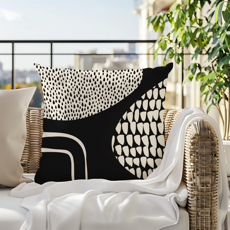 Coussin carré intérieur / extérieur pia, 19"H x 19"W, Noir/Blanc cassé