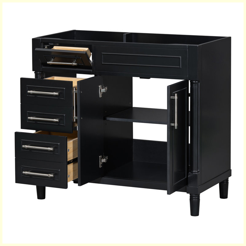 Modern Freestanding Bathroom Storage Cabinet with 2 Drawers and a Tip-out Drawer
