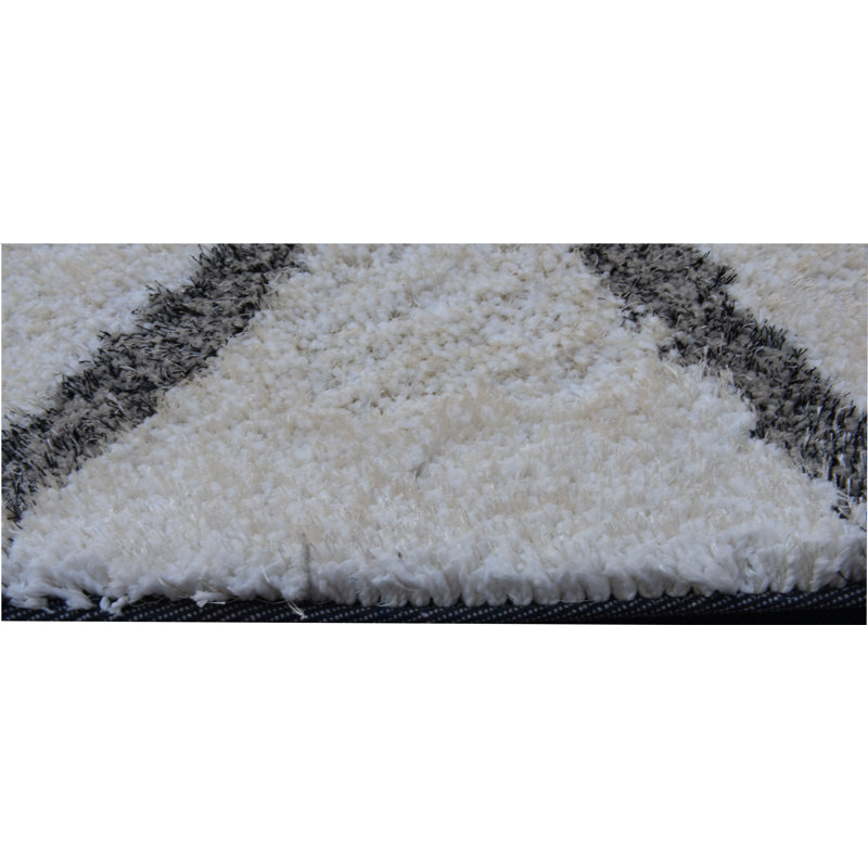 Tapis décoratif à poils longs fabriqué à la main à motif géométrique de couleur crème/gris, Rectangle 8 pi 9 po x 11 pi 9 po