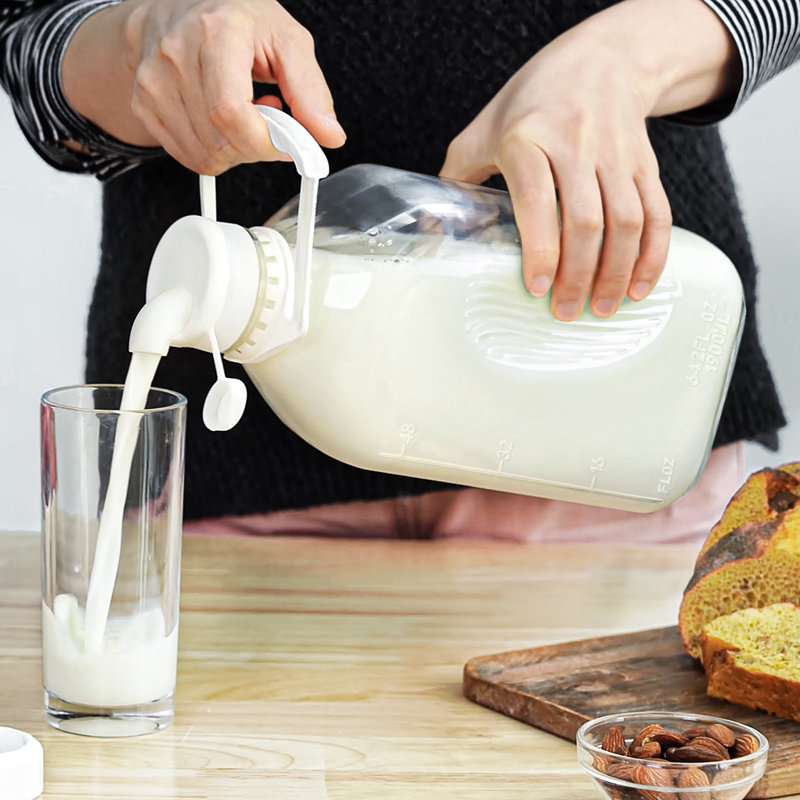 3 Qty Syntic 64oz Reusable Glass Jars Milk Bottles With Handle, Lid and Pour Spout (Set of 3)