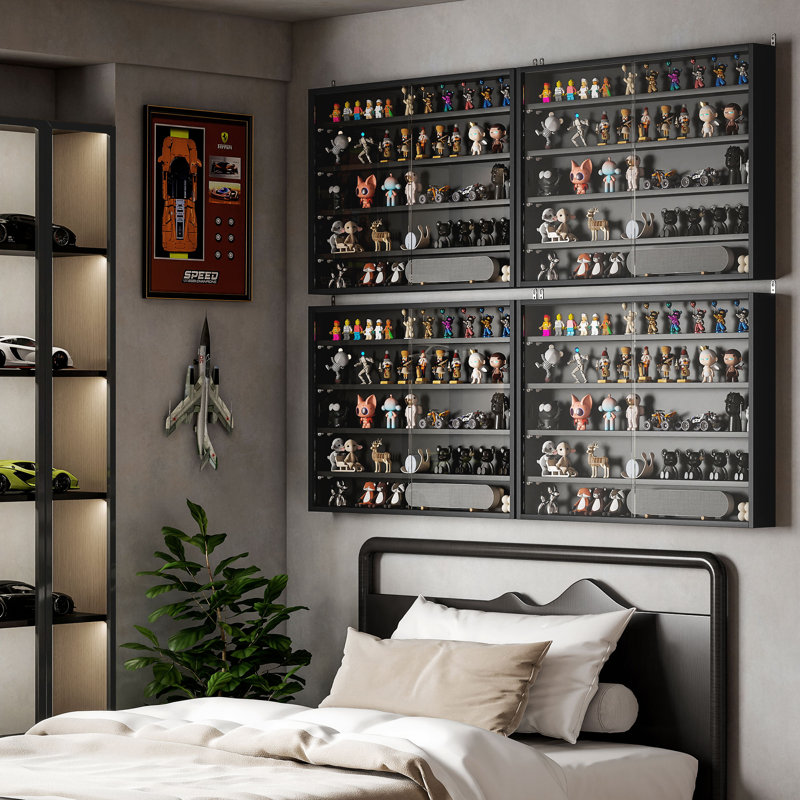 Étagère de rangement à plusieurs niveaux avec portes transparentes et tablettes ajustables, noir
