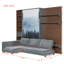 Lit escamotable une place avec canapé, armoire de rangement, étagères ouvertes, port de chargement USB et panneau paysage de montagne, lit mural gain de place-639334214