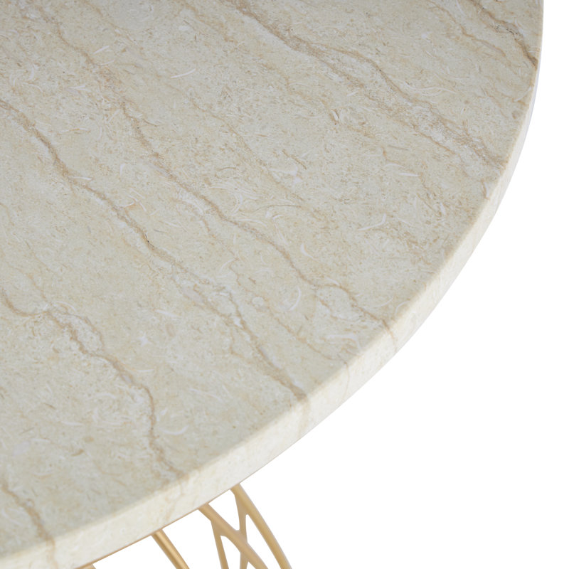 Yarett Metal Flower Inspired Side End Gold Accent Table with Cream Marble Tabletop, 25" H x 23.63" W x 23.63" D