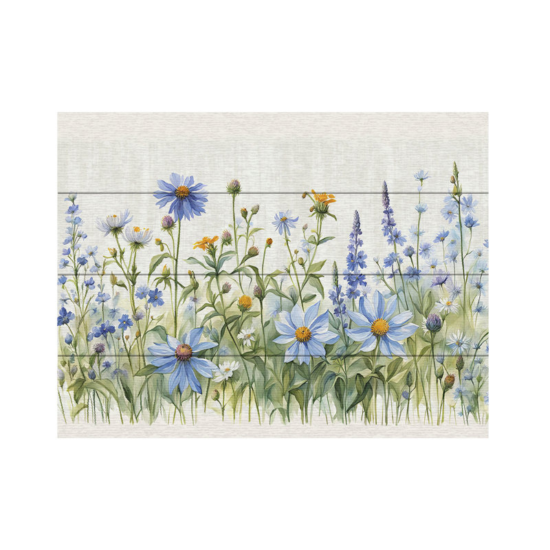 Tina Lavoie Wildflower Morning In Blue Wood Slat Art, H 18 po x l 22 po