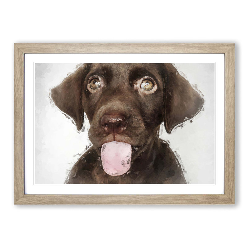 Chocolate Labrador Puppy in Abstract - Picture Frame Graphic Art Print, Oak Framed, 27cm H x 36cm W x 2cm D