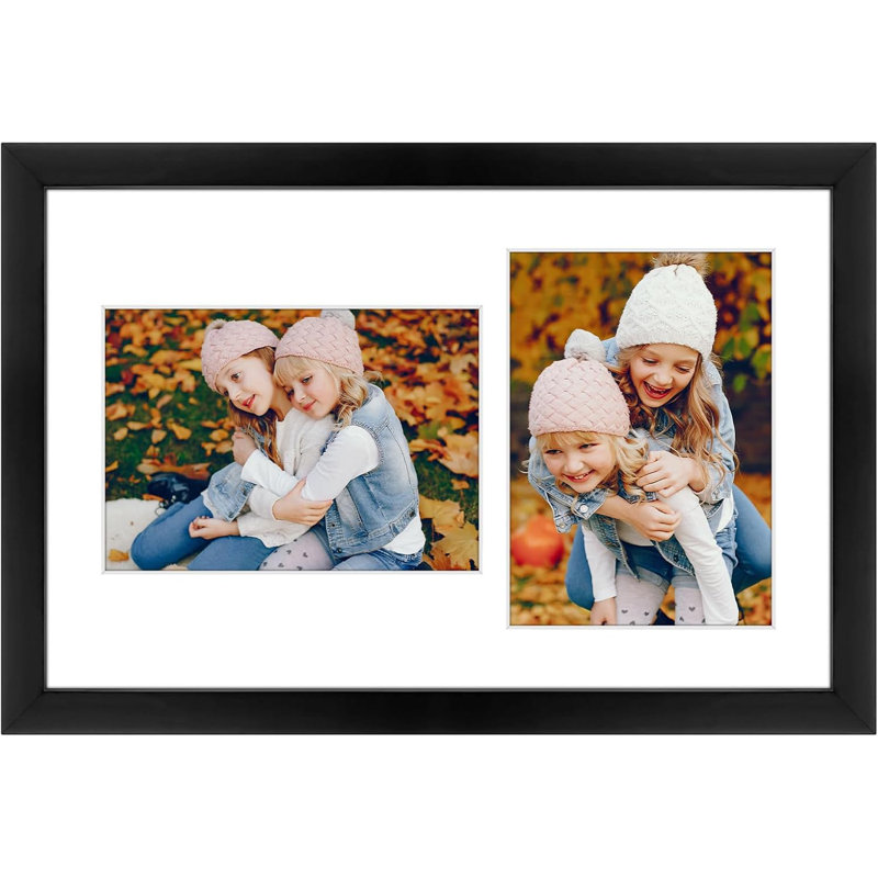 9x14 Black Solid Wood 2-Opening Collage Frame - 5x7 Mat & Full-Size Display