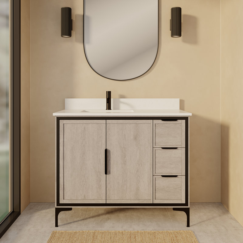 Ensemble de meuble-lavabo simple en bois massif gris l 42 po x P 22 po Thayer, Gris argenté, 42"