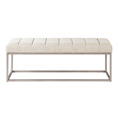 Style Beige Fabric Bench, Iron Frame Champagne Finish, Foam Cushioned, 17.5" Seat Depth, Living Room Addition Upholstered Contemporary Style, 1Pc, Seat, Metal Frame, 48" Overall Width, Home