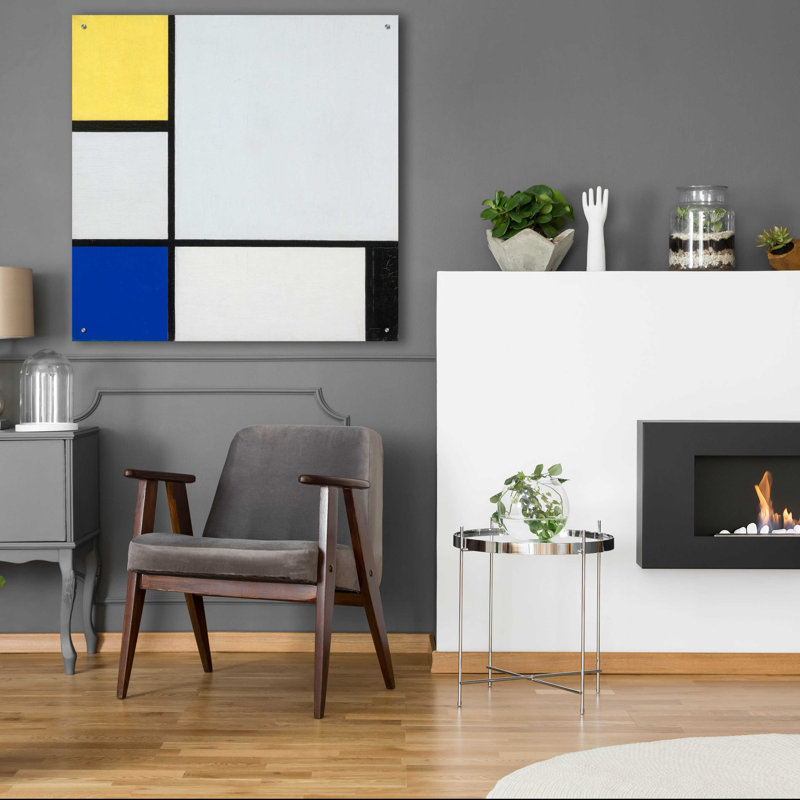 "Composition avec jaune, bleu, noir et bleu clair, 1929" par Piet Mondrian, H 36 po x l 36 po x P 0,2 po