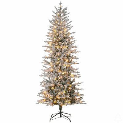 7.5Ft Tall Prelit Artificial Christmas Tree Holiday Décor With 850 Snow Flocked Branches, 350 Warm Yellow Clear Lights, Auto Open, Extra Bulb