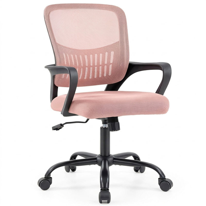 Ergonomic Mesh Task Chair with Fixed Arms, Pink, Black