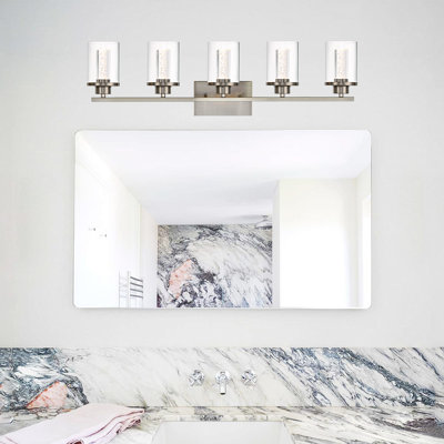 Appliques murales en nickel brossé à 5 lumières, appliques à DEL en verre bullé cristal à intensité variable 5 couleurs (blanc doux / blanc chaud / naturel / lumière du jour / blanc froid) pour la salle de bain, le couloir, le salon