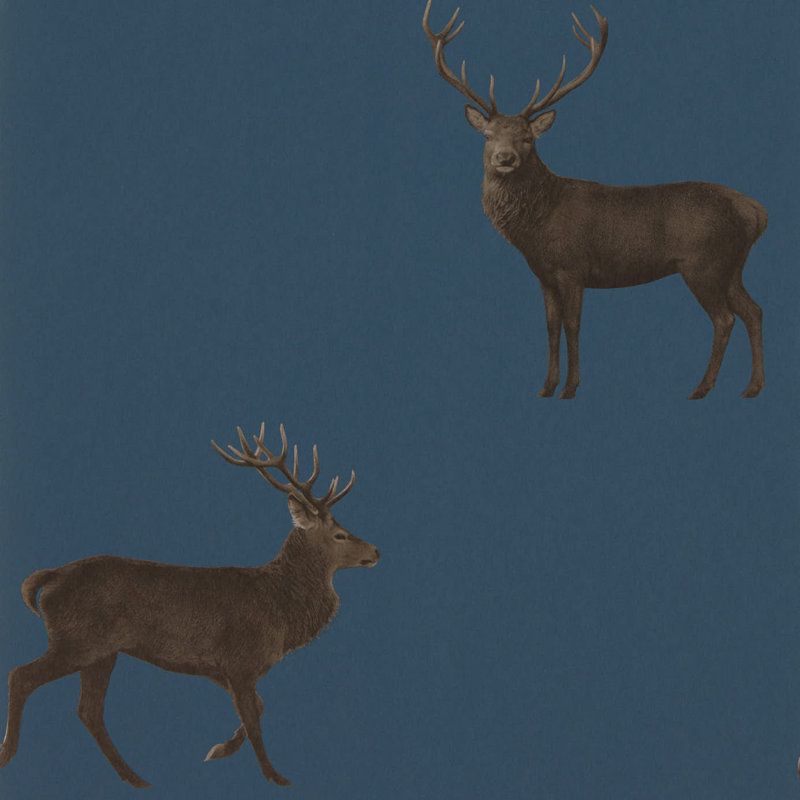 Evesham Deer Wallpaper, Indigo