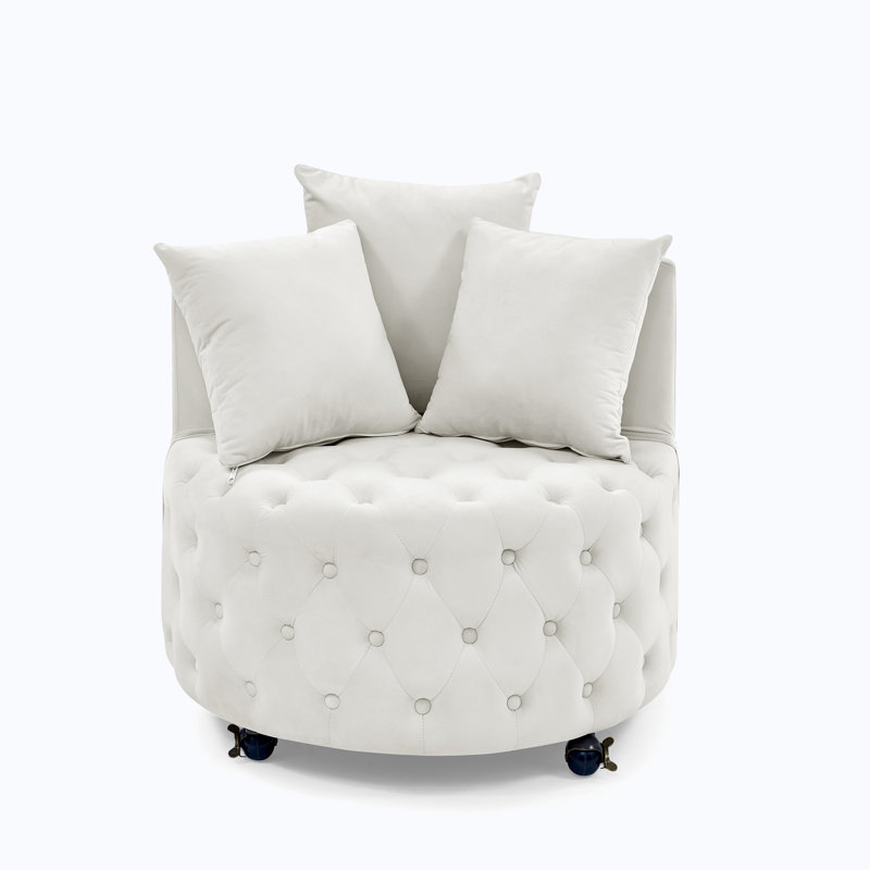 Jakora Velvet Swivel Barrel Chair, Beige Velvet