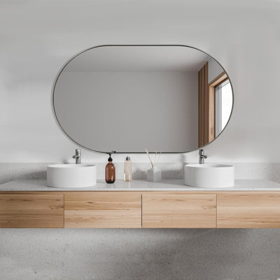 Kaitlee Modern Capsule Bathroom Vanity Wall Mirror | Stainless Steel Frame