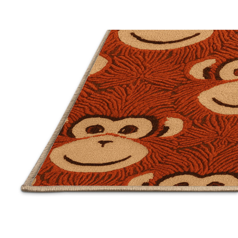 Washable Monkey Orange Fruits Area Rug, Square 3'