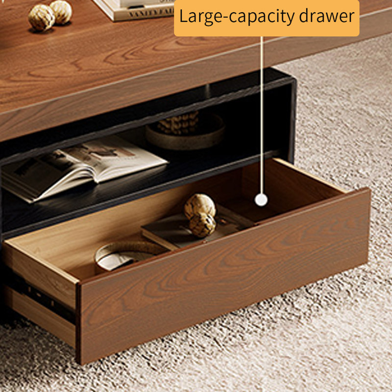 Table basse vintage avec tiroir, H 17,71 po x L 43,3 po x l 23,62 po, Brun, Noir / brun