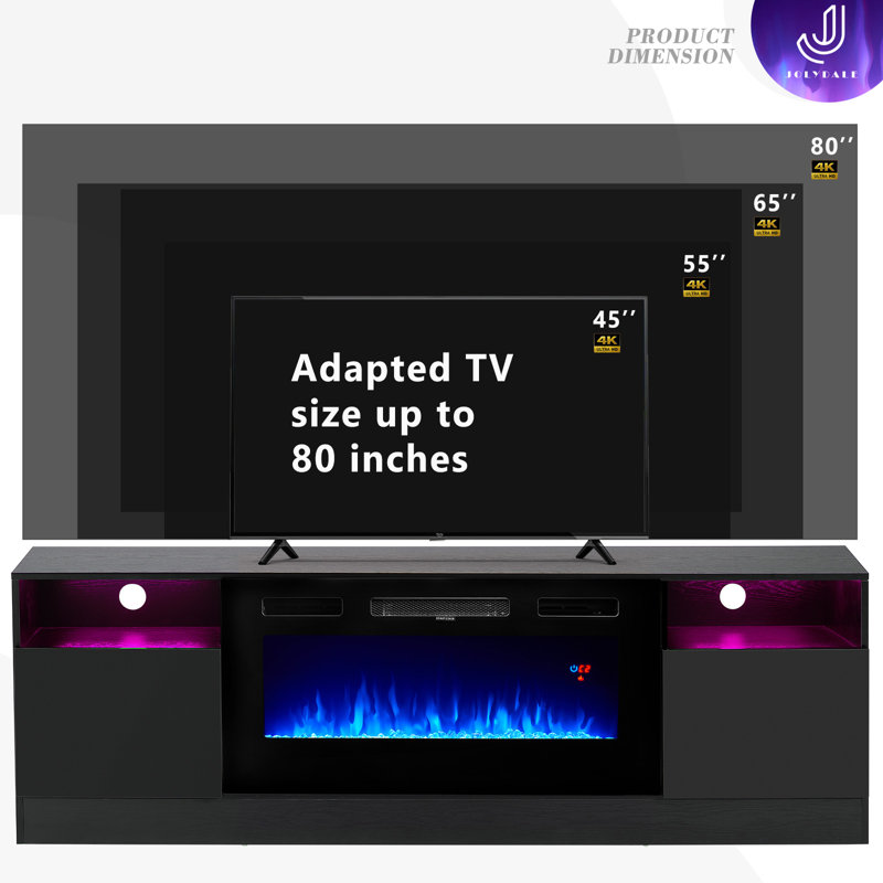 70’’ Media Console for TVs up to 78” with 36” Electric Fireplace, Black