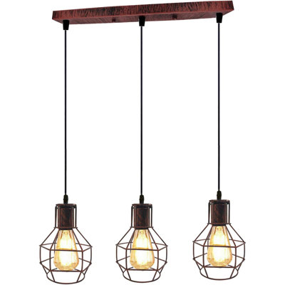 3 - Light Rustic Red Caged Pendant