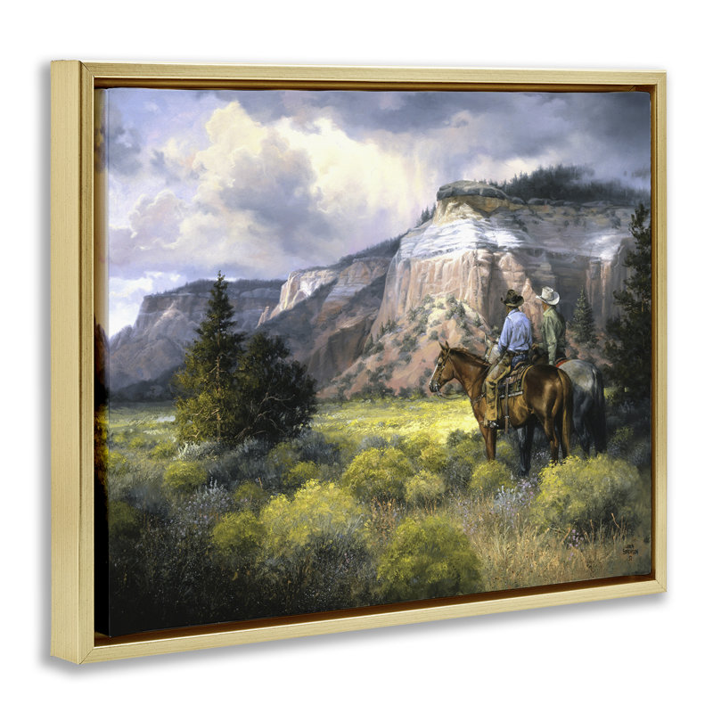 Art mural sur toile Western Cliff and Cowboys, conception par Jack Sorenson, H 25 po x l 31 po
