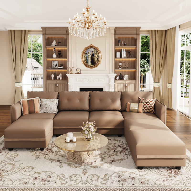 Tymarian Faux Leather Sectional, Brown Faux Leather