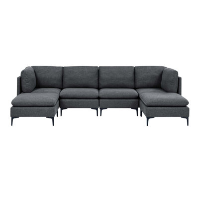 Linen Modular Sectional Sofa with Metal Legs