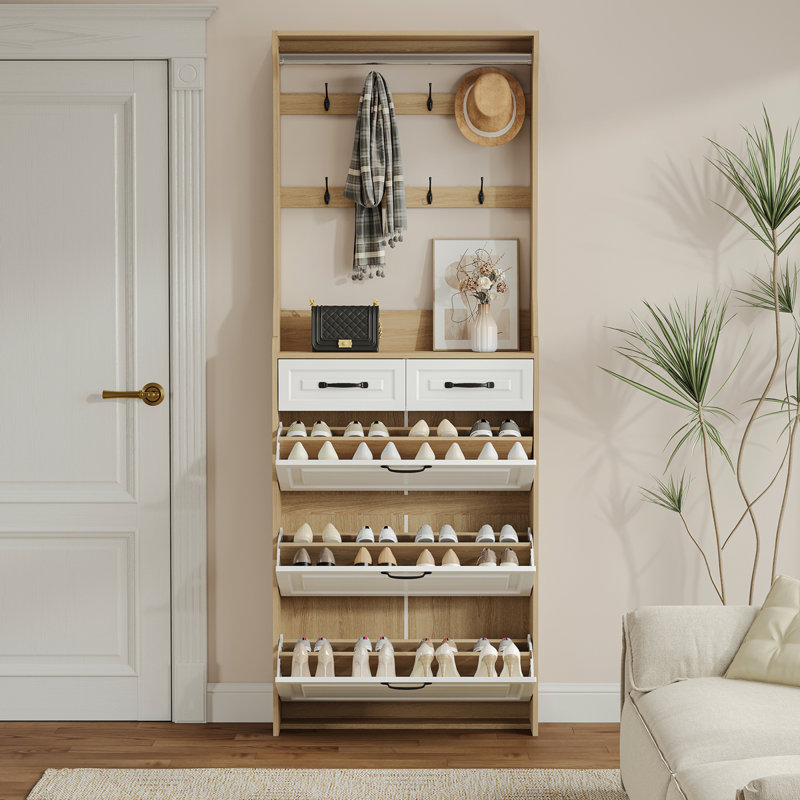 Armoire à chaussures avec 3 portes et 2 tiroirs de couleur New Oak