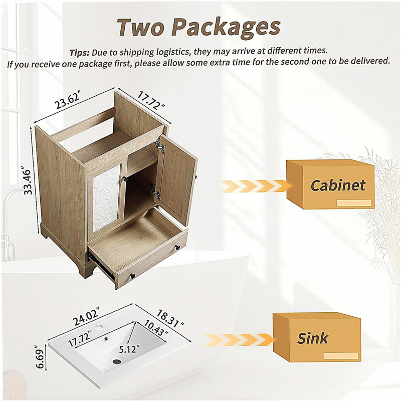 Bathroom vanity with sink  Modern Bathroom Vanity with Ceramic Basin 1 Drawer, Free Standing Bathroom Storage