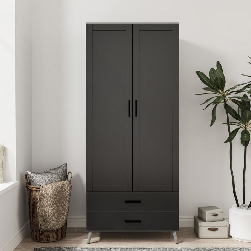 Bosse Solid Wood Wardrobe, Grey Black