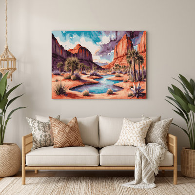 Art mural en métal brun 105 "Oasis du sud-ouest"