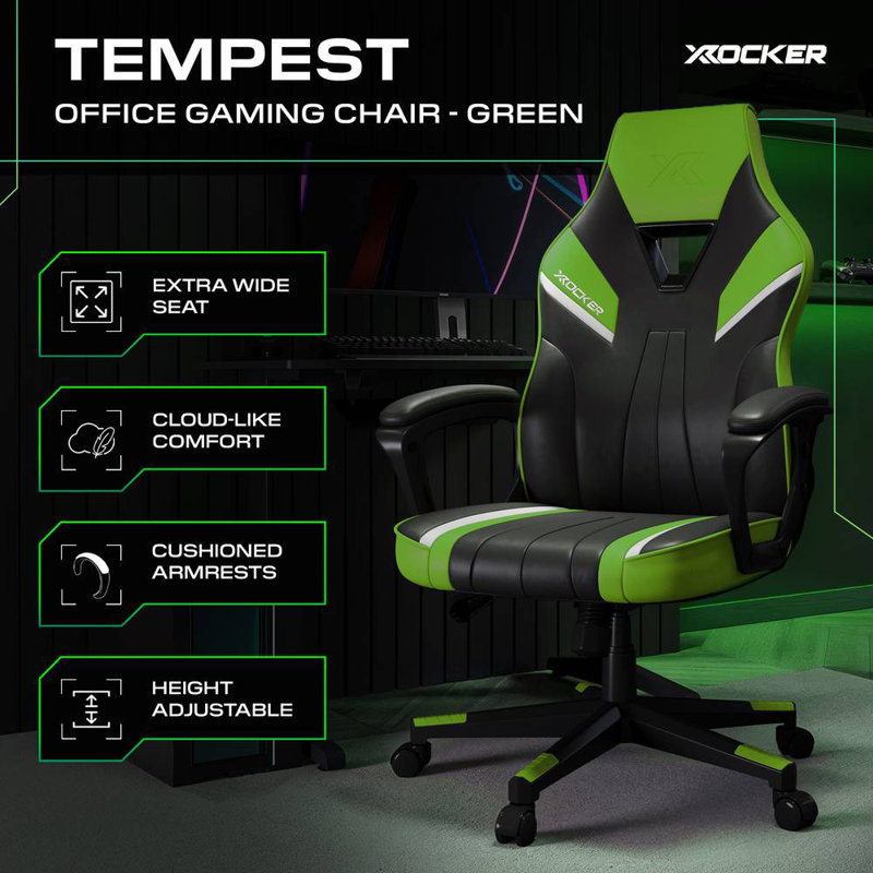 Tempest Ergonomic PC Office Gaming Chair, Green/Black