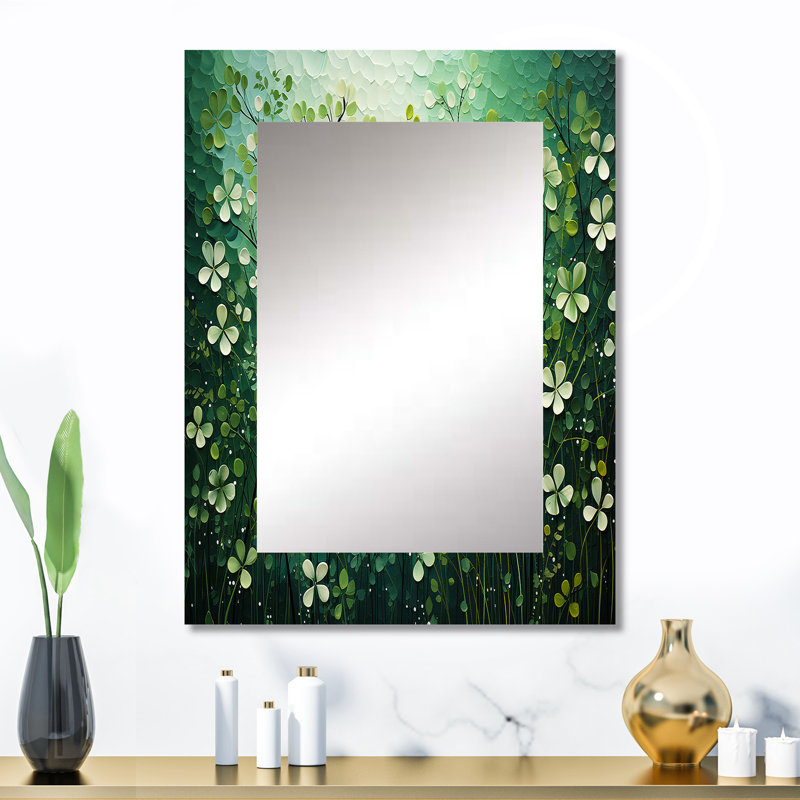 Blanc et vert Herbs Symphony II - miroir unique Herbs, grand miroir mural traditionnel, impression d'art en métal