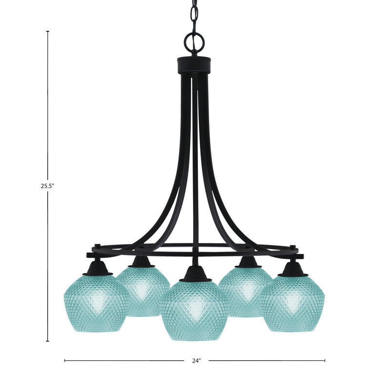 Lustre 5 lumières Paramount, Noir mat, Sarcelle