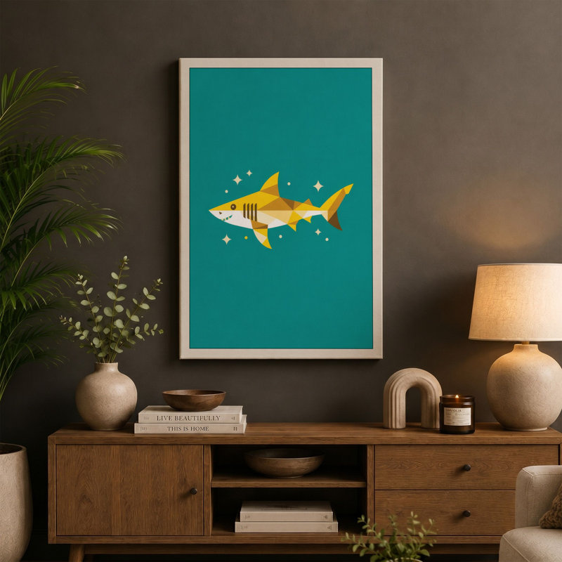 Playful Tiger Shark Modern - Wrapped Canvas, 24x16 - 61.0 x 40.6 cm, Black Border