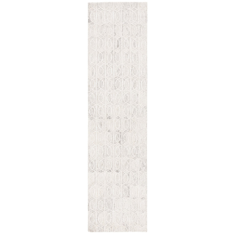 Tapis géométrique ivoire / beige en coton et viscose en laine touffetée à la main Ebony, Tapis de couloir 2 pi 3 po x 9 pi