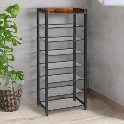 15 Pair Shoe Rack 8 Tier Industrial Rustic Brown Furniture Entryway Hallway