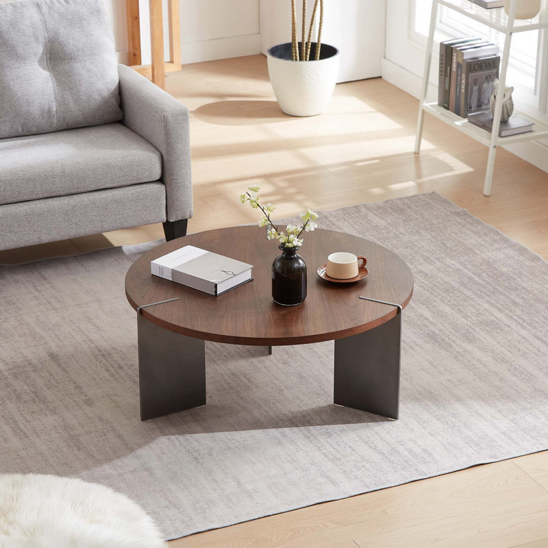 Table basse ronde en bois avec 3 pieds Metel, Marron foncé