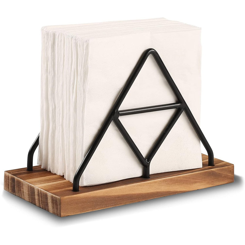 Rangement de serviette en bois, paquet de 1 porte-serviette de table noir avec fil de métal noir pour la cuisine