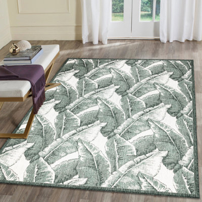 Tapis intérieur / extérieur à motif floral vert Whalen