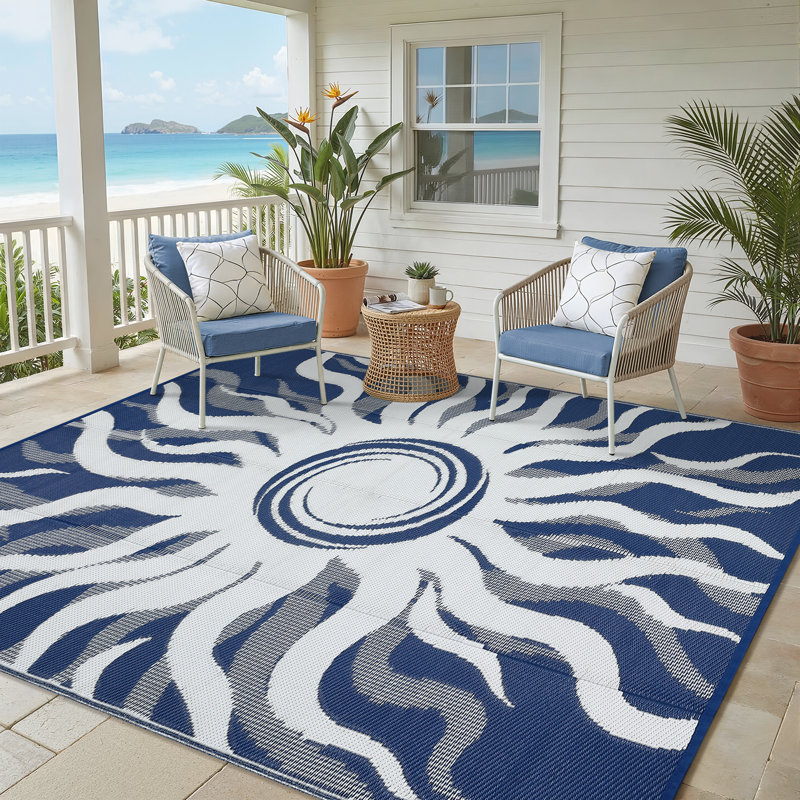 Area Rugs Waterproof Outdoor Rug Vintage Outdoor Furniture Patio Plastic Rugs for Backyard Deck Camping Balcony Beach, Blue