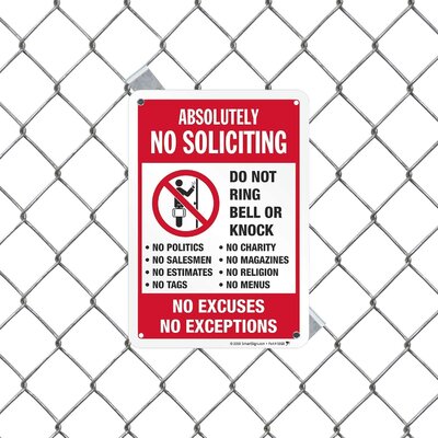 Absolutely No Soliciting Do Not Ring Bell or Knock Reflective 7"" x 10"" Aluminum Signs -  SmartSign, S8GX