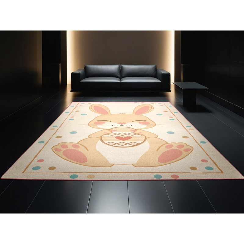 Tapis beige moderne et contemporain lavable à la machine Merrionette, 5x8